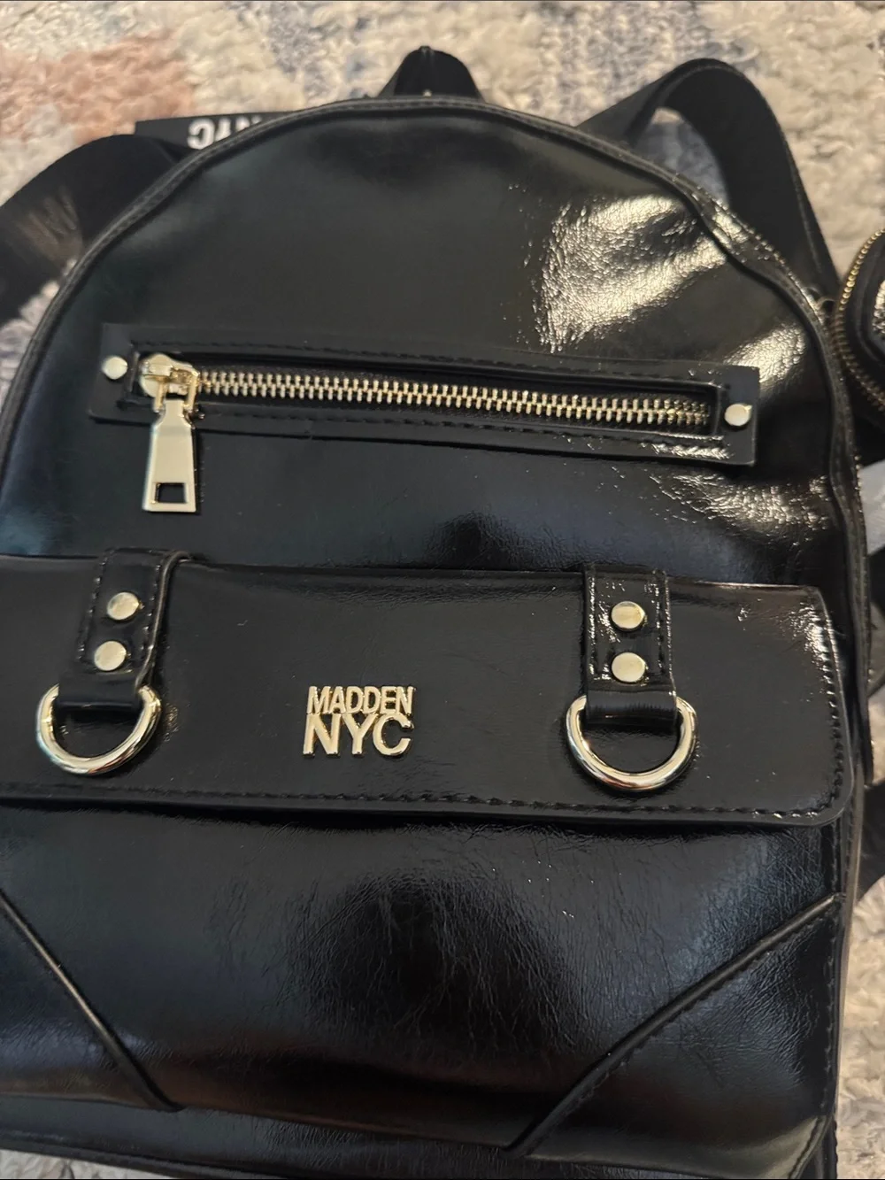Madden NYC Black Faux Leather Backpack